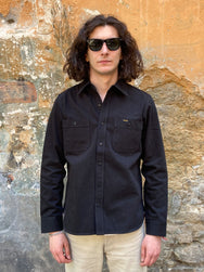 Iron Heart IHSH-275-BLK 12oz Selvedge Denim Work Shirt “The Johnny Cash Works Again” - Black