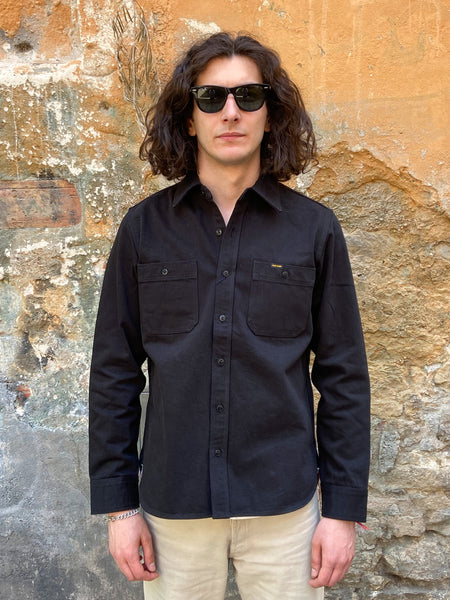Iron Heart IHSH-275-BLK 12oz Selvedge Denim Work Shirt “The Johnny Cash Works Again” - Black