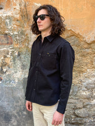 Iron Heart IHSH-275-BLK 12oz Selvedge Denim Work Shirt “The Johnny Cash Works Again” - Black