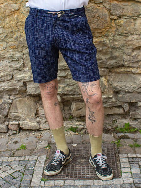 Samurai Indigo Checkered Pattern Easy Shorts SJSP22-IK