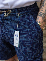 Samurai Indigo Checkered Pattern Easy Shorts SJSP22-IK