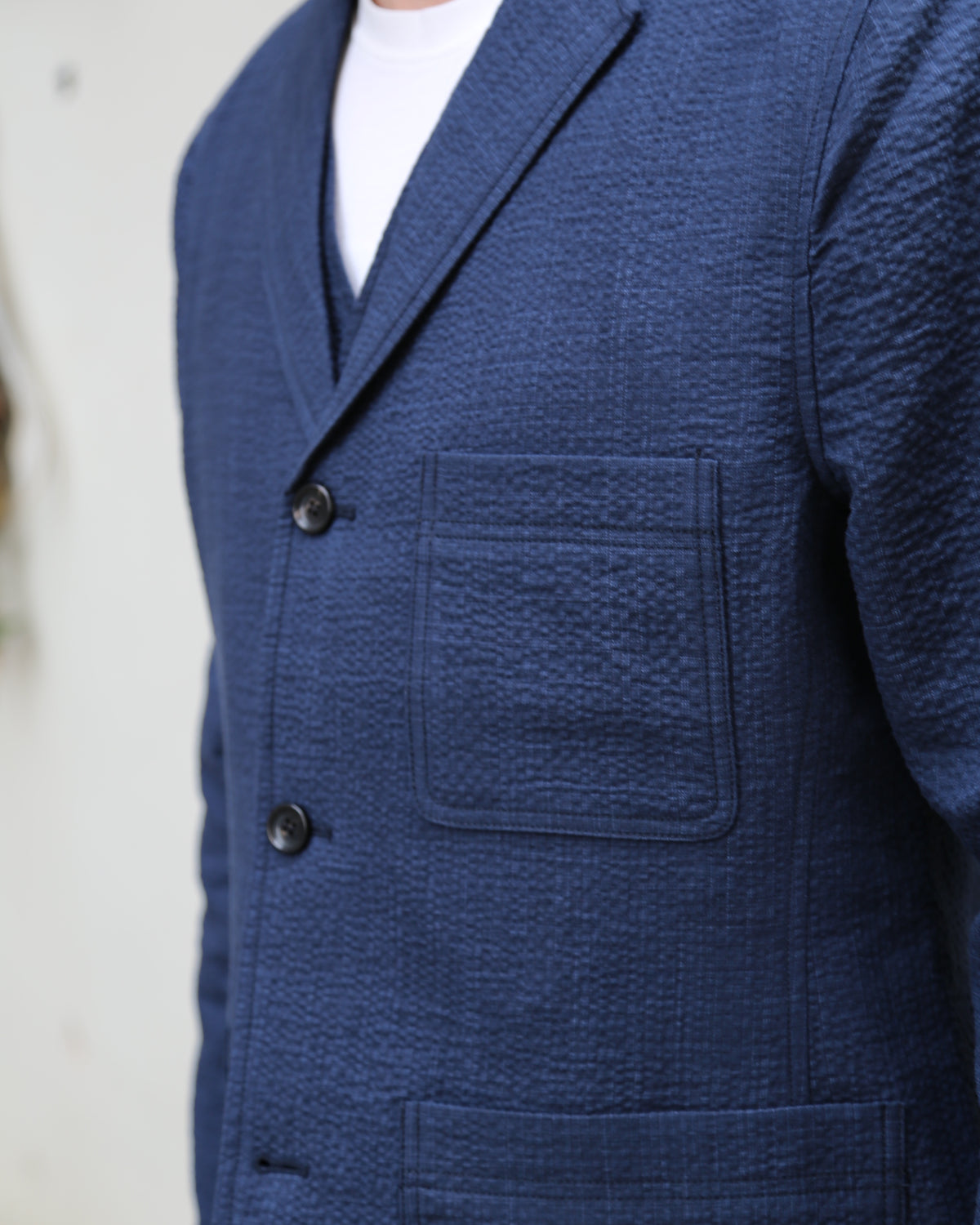Hansen Garments Charlie Easy Three Button Blazer Crinkle Blue