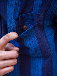 Samurai Indigo Kasuri Striped Check Work Shirt (SSS22-KSR-OVS)