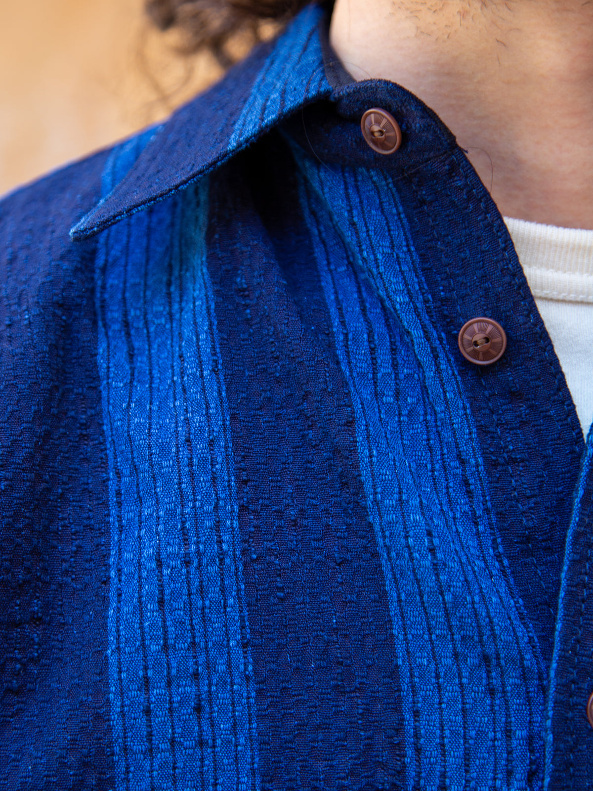 Samurai Indigo Kasuri Striped Check Work Shirt (SSS22-KSR-OVS)