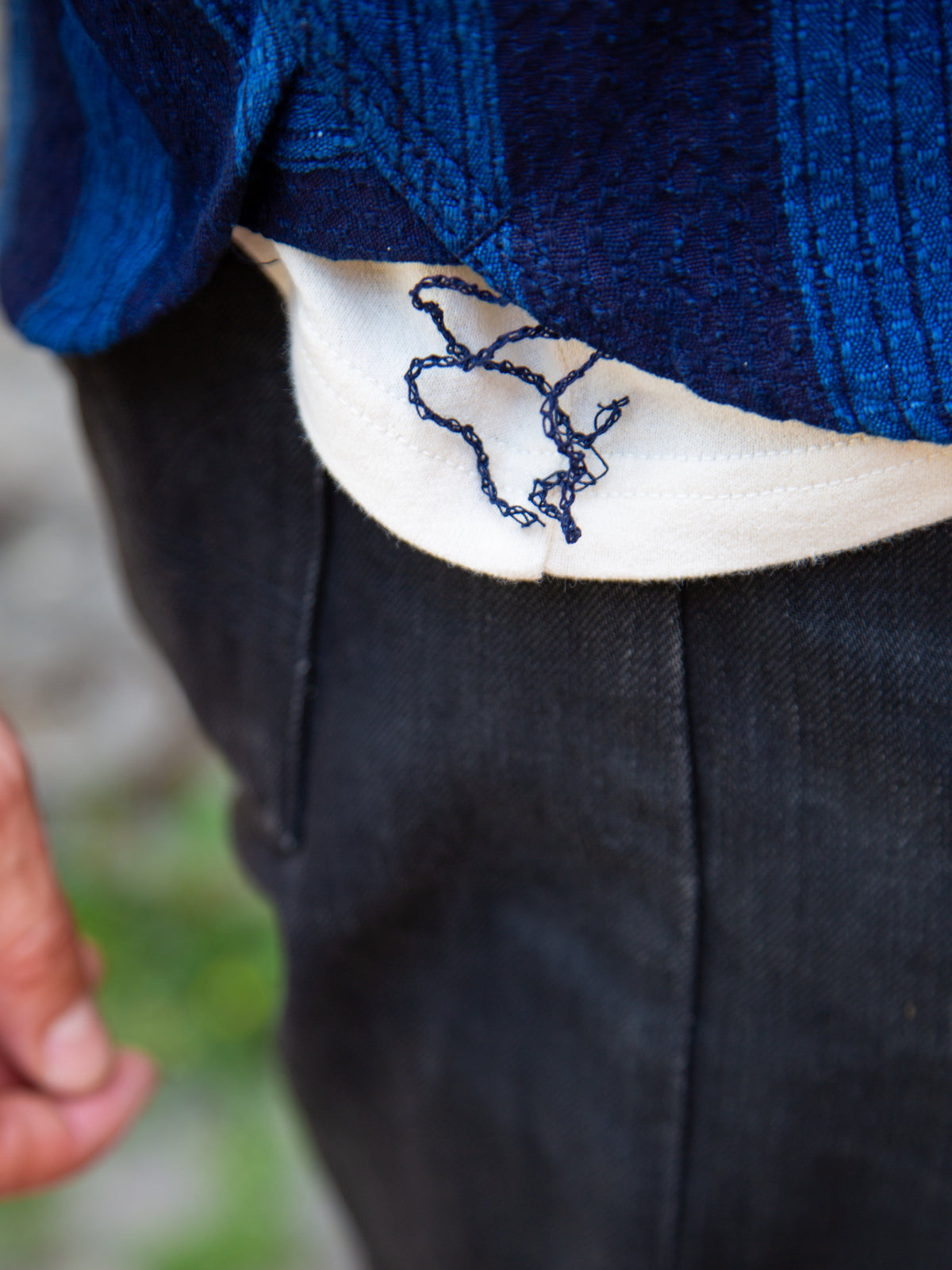 Samurai Indigo Kasuri Striped Check Work Shirt (SSS22-KSR-OVS)