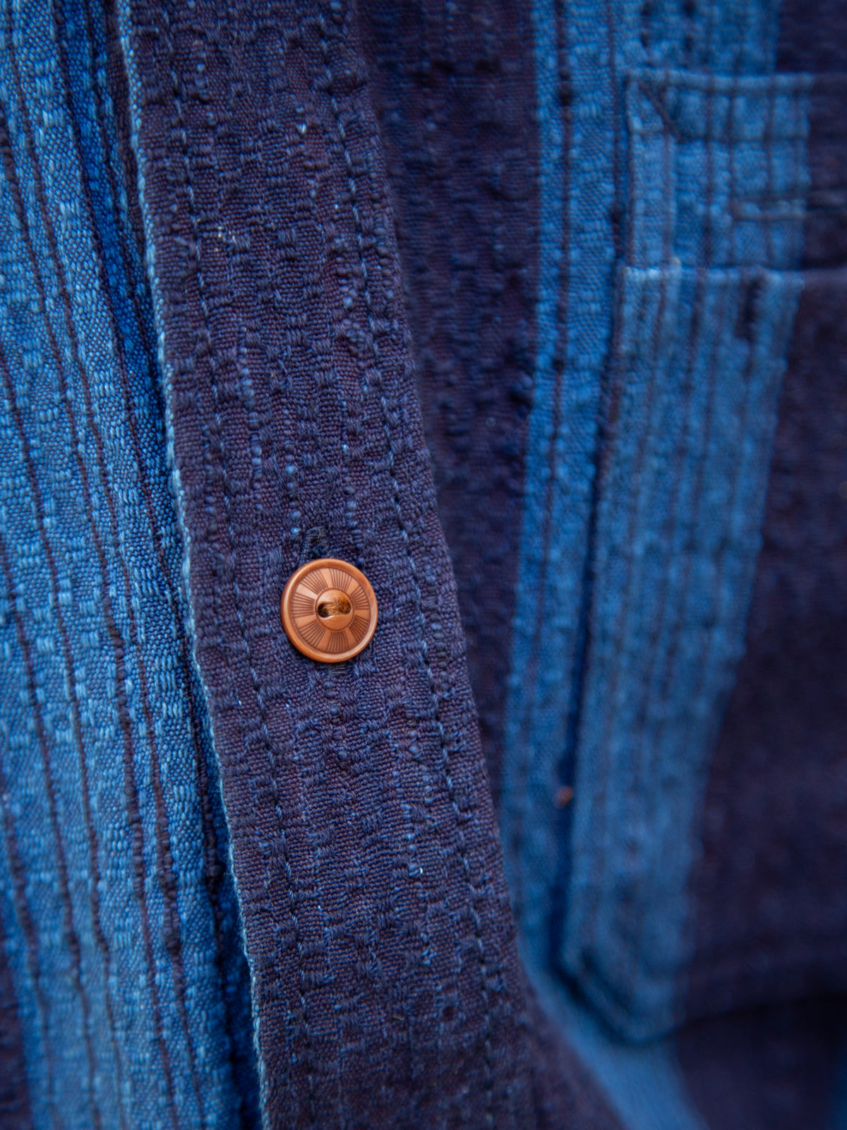 Samurai Indigo Kasuri Striped Check Work Shirt (SSS22-KSR-OVS)