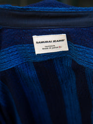 Samurai Indigo Kasuri Striped Check Work Shirt (SSS22-KSR-OVS)