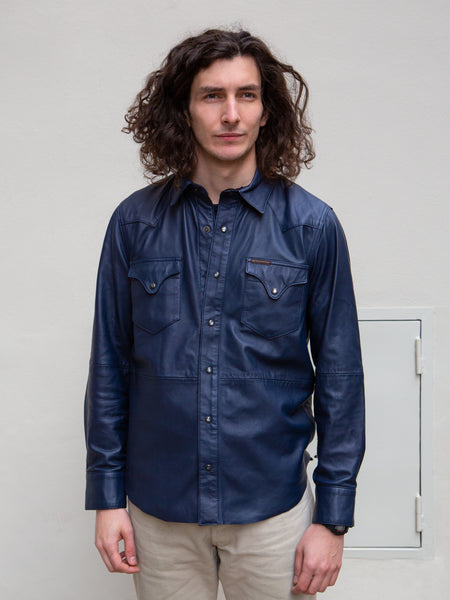 Indigofera Hawley Leather Shirt - Navy