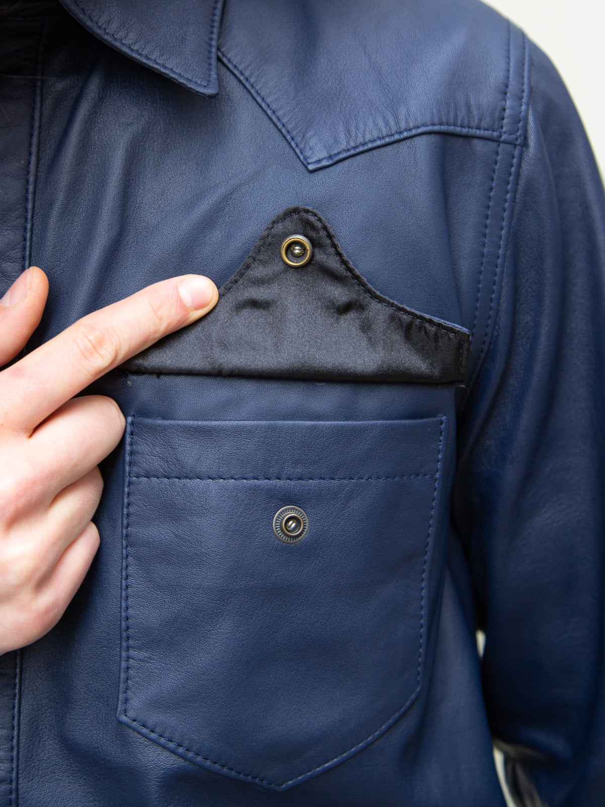 Indigofera Hawley Leather Shirt - Navy