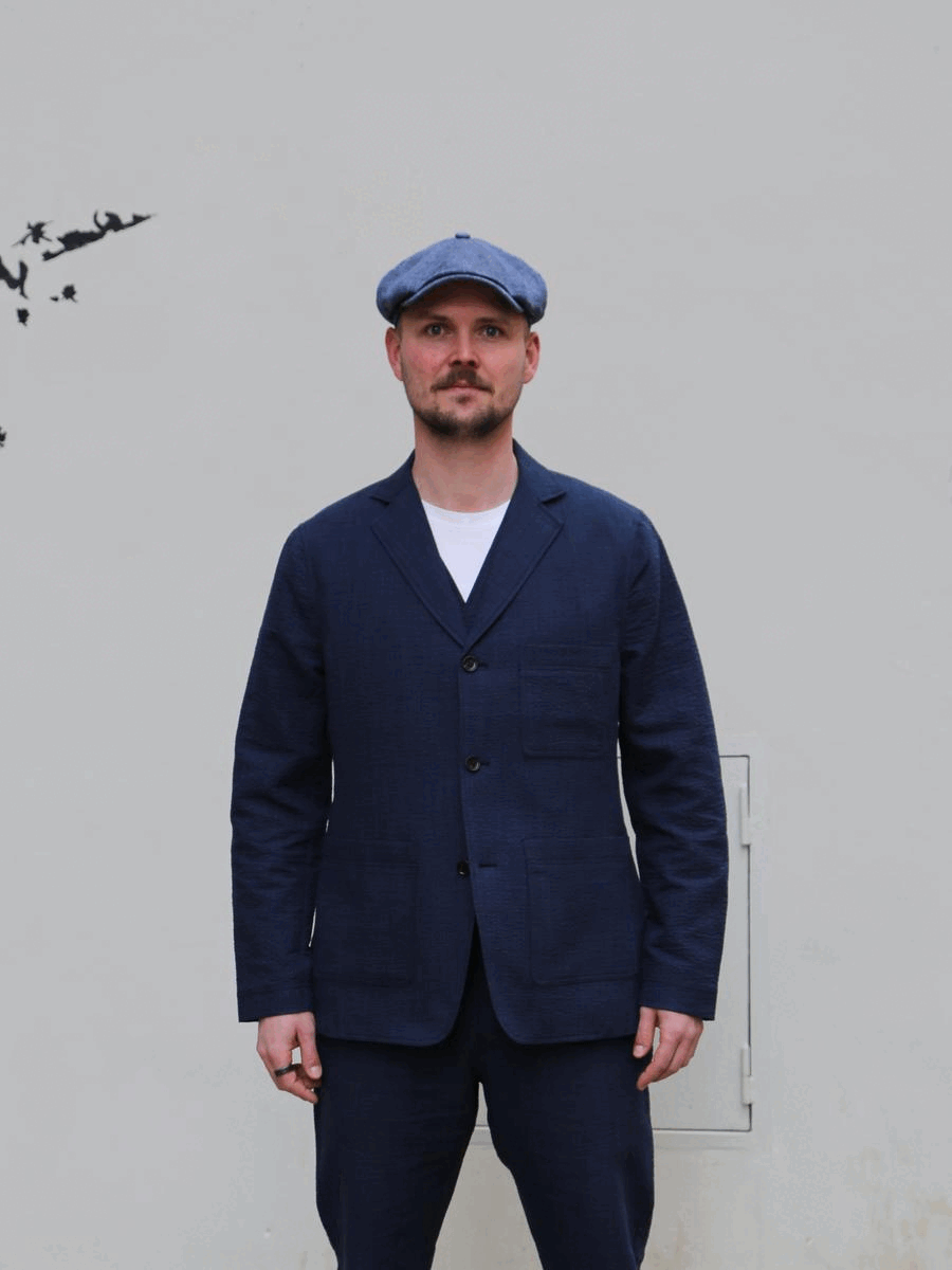 Hansen Garments Charlie Easy Three Button Blazer Crinkle Blue