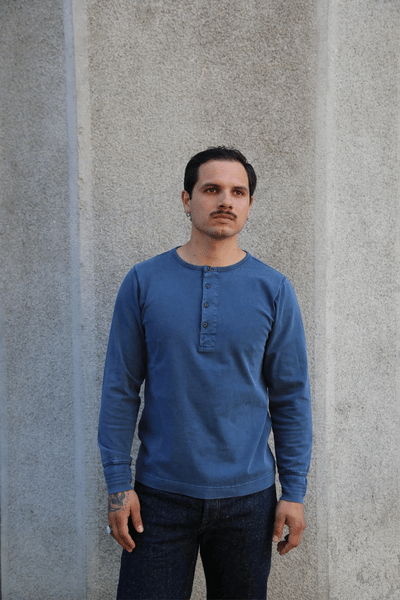 Nudie Jeans Long Sleeve Henley Washed Blue (131945)