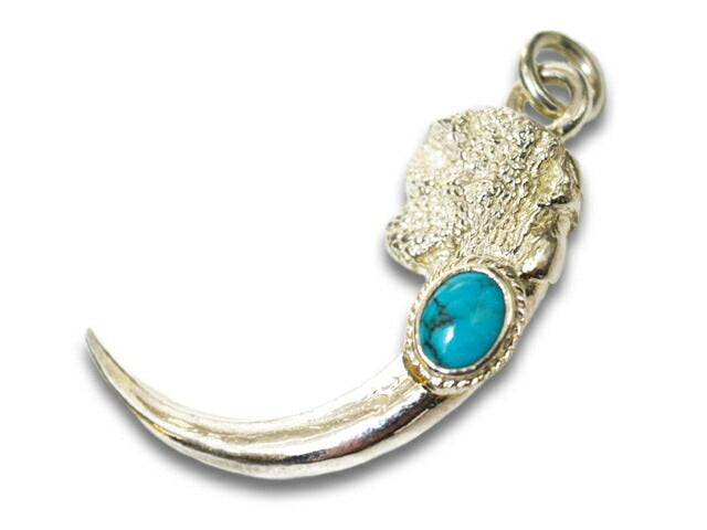 First Arrow’s Large Eagle Claw Pendant with Turquoise “Left” – P-024L