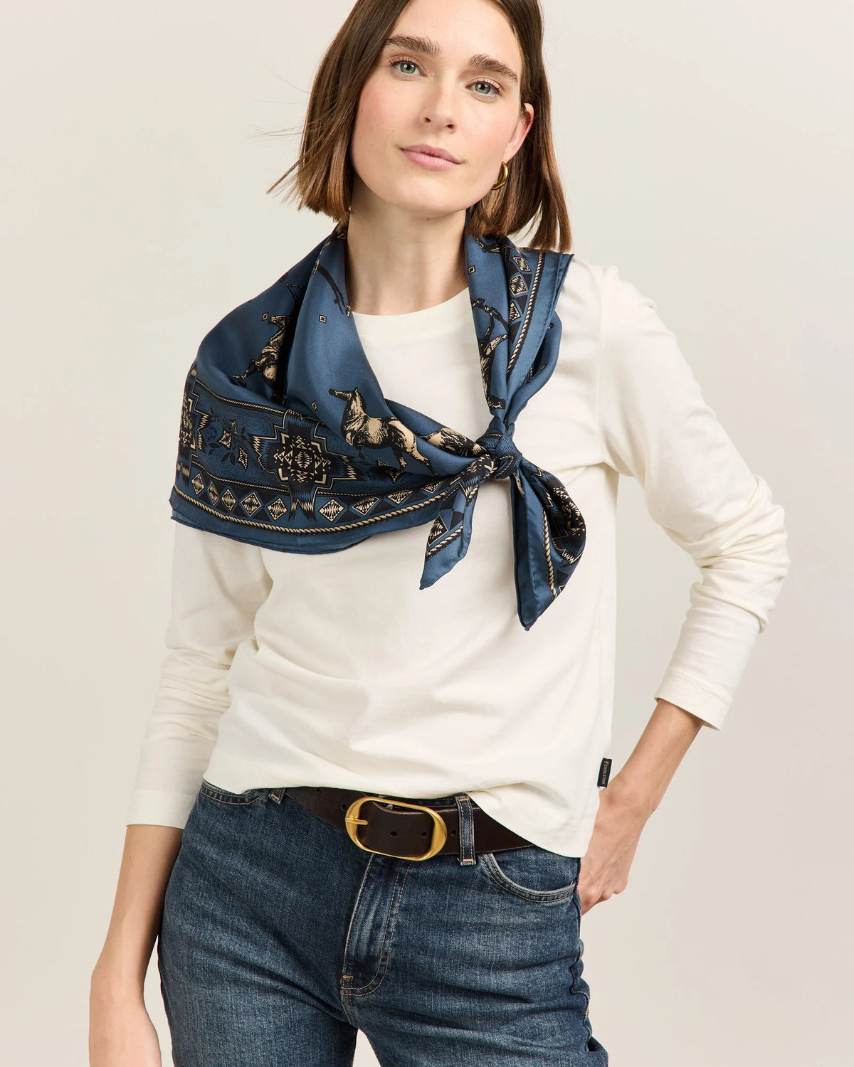 Pendleton Herd of Horses Silk Scarf – Navy (GS293-41205)
