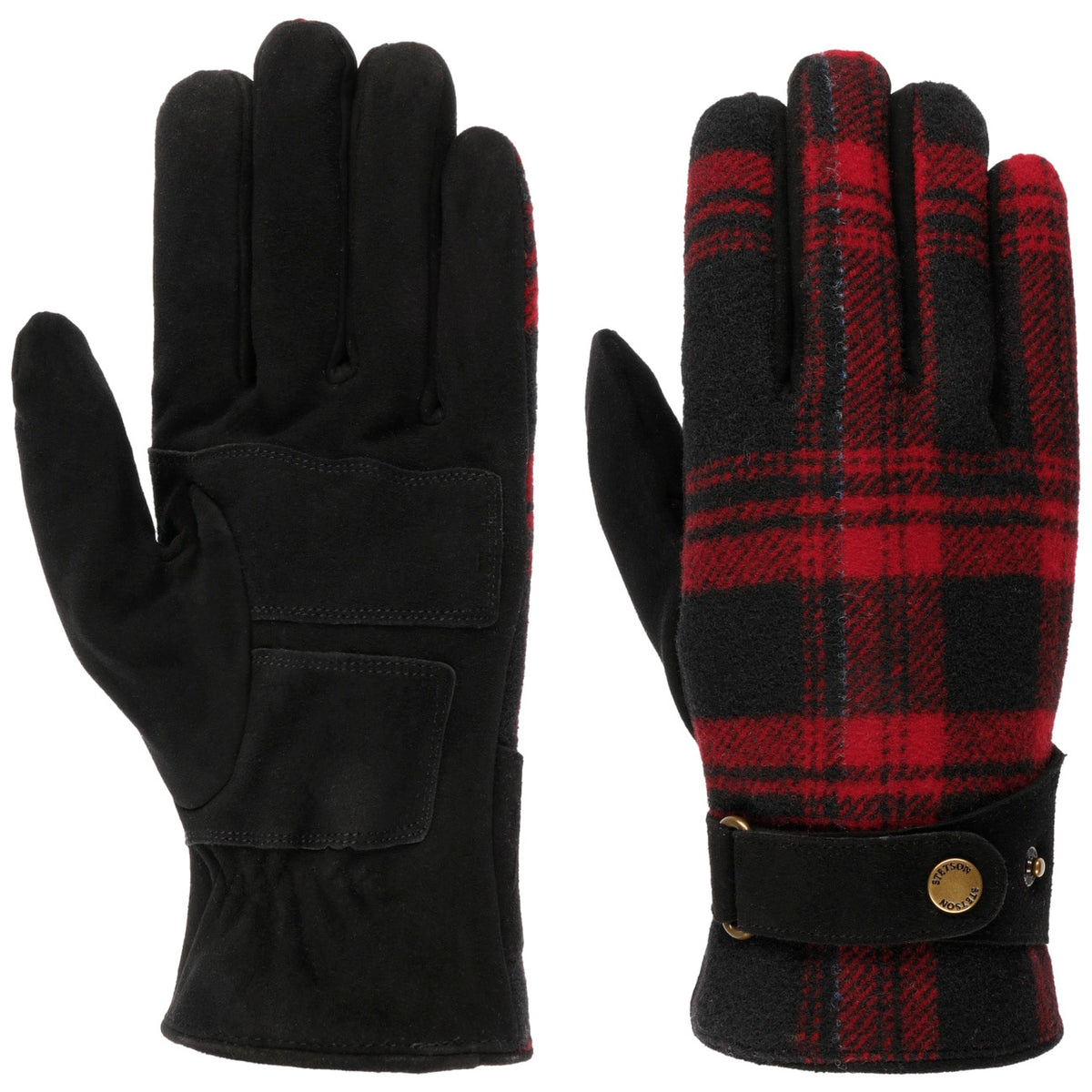 Stetson Gloves Goat Suede/Shadow Plaid - Black/Red (9497232)