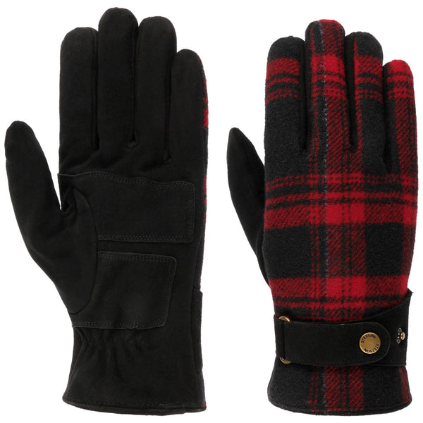 Stetson Gloves Goat Suede/Shadow Plaid - Black/Red (9497232)