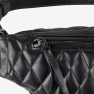 Iron Heart Diamond Stitched Leather Waist Bag - Black