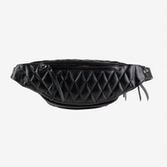 Iron Heart Diamond Stitched Leather Waist Bag - Black