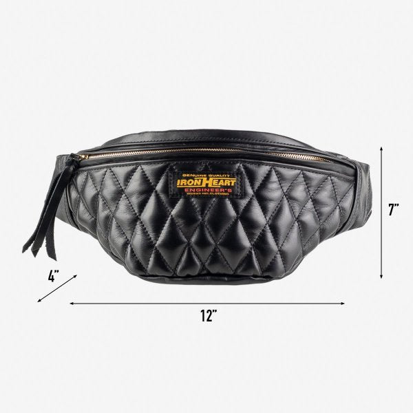 Iron Heart Diamond Stitched Leather Waist Bag - Black