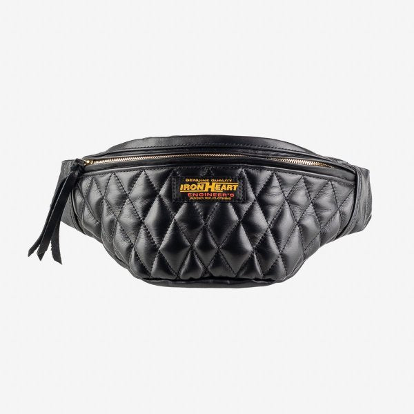 Iron Heart Diamond Stitched Leather Waist Bag - Black