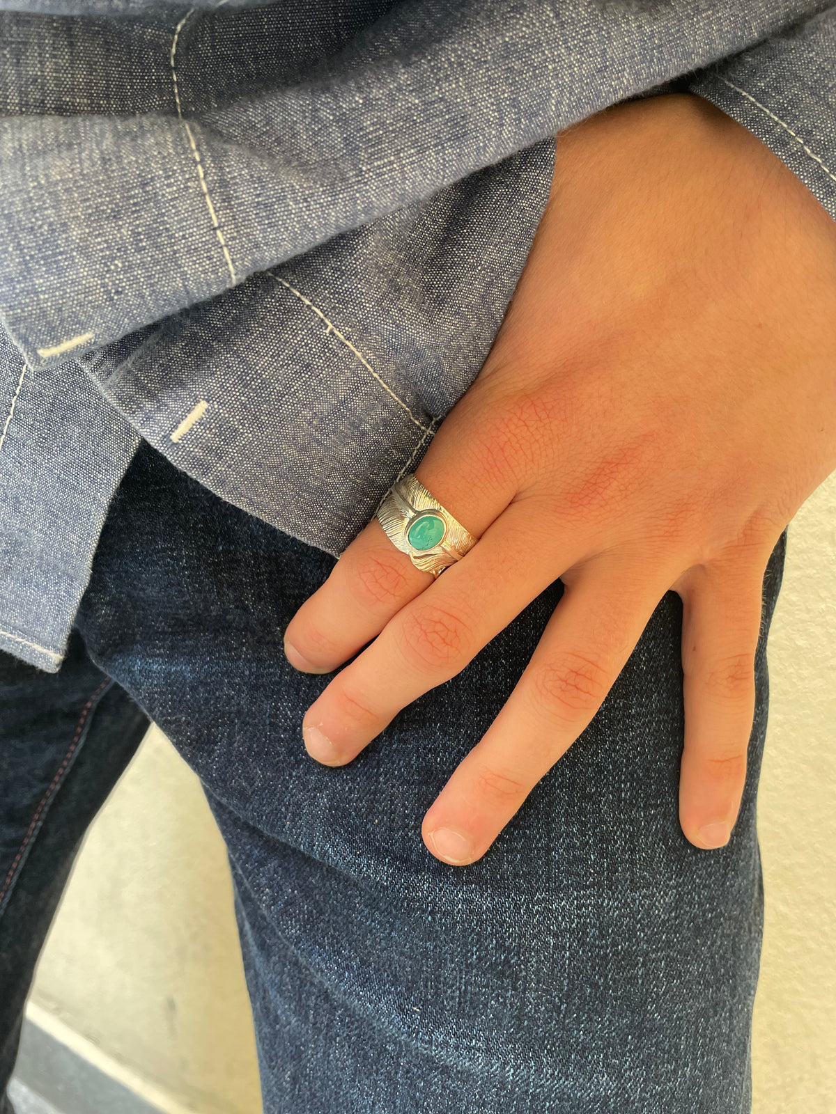 First Arrow's Feather Ring with Turquoise R-016