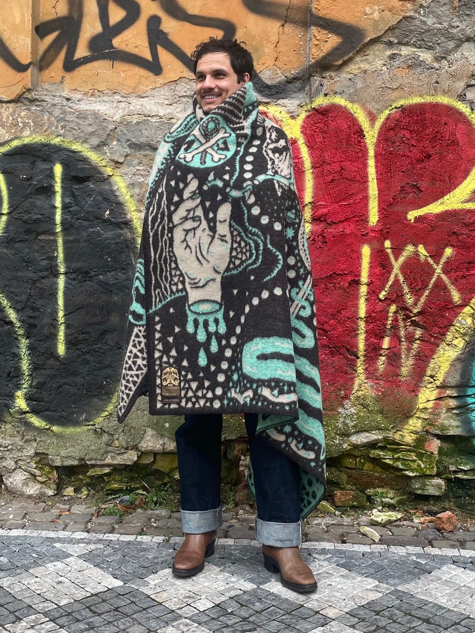 Indigofera x Björn Atldax Wool Blanket, Tarrot Death Card