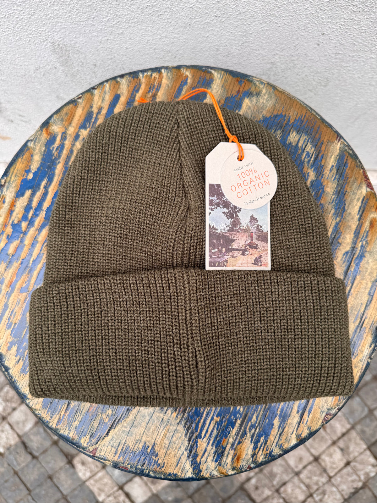 Nudie Jeans Cotton Beanie Ribbed Olive