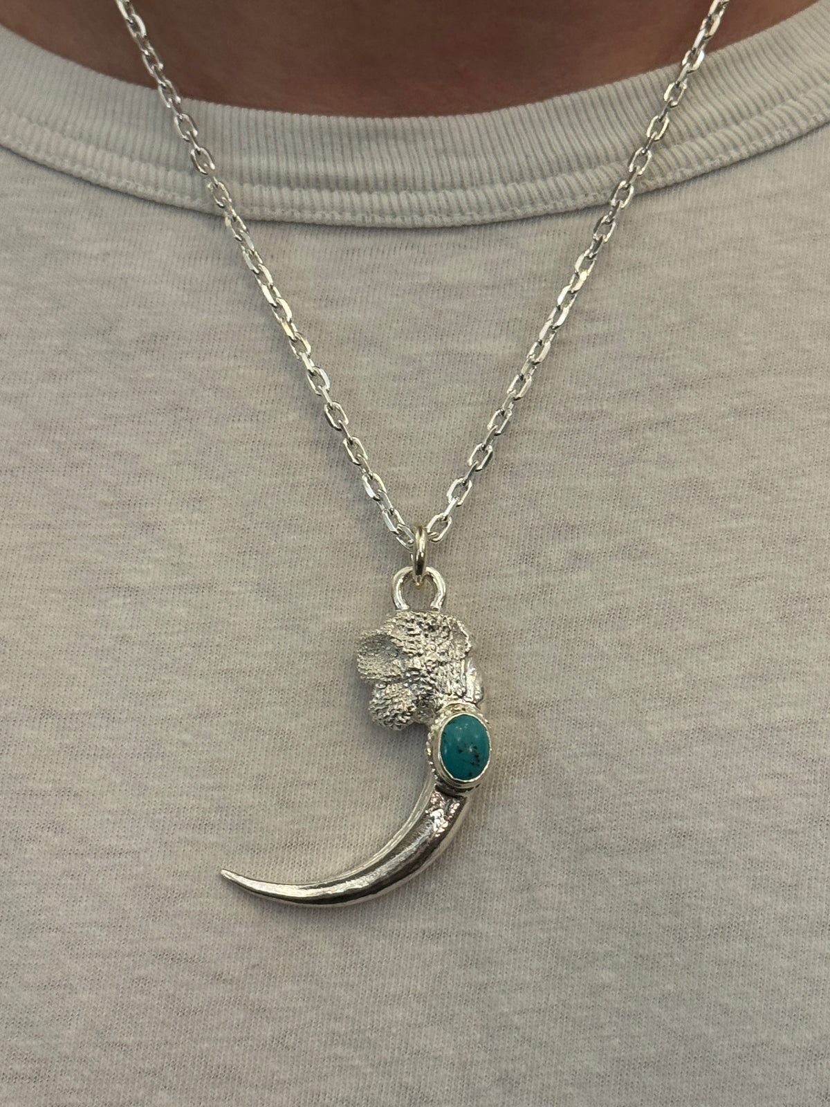 First Arrow’s Large Eagle Claw Pendant with Turquoise “Left” – P-024L