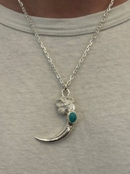 First Arrow’s Large Eagle Claw Pendant with Turquoise “Left” – P-024L