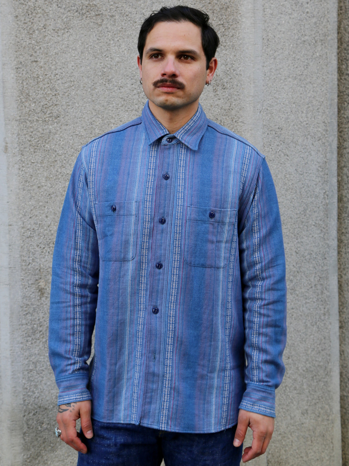 Sugar Cane Native American Dobby Work Shirt – Indigo (SC29579)