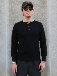 Studio d'Artisan Thermal Henley Waffle – Black (9937)