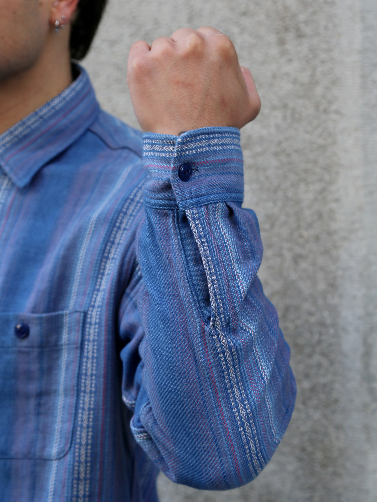 Sugar Cane Native American Dobby Work Shirt – Indigo (SC29579)