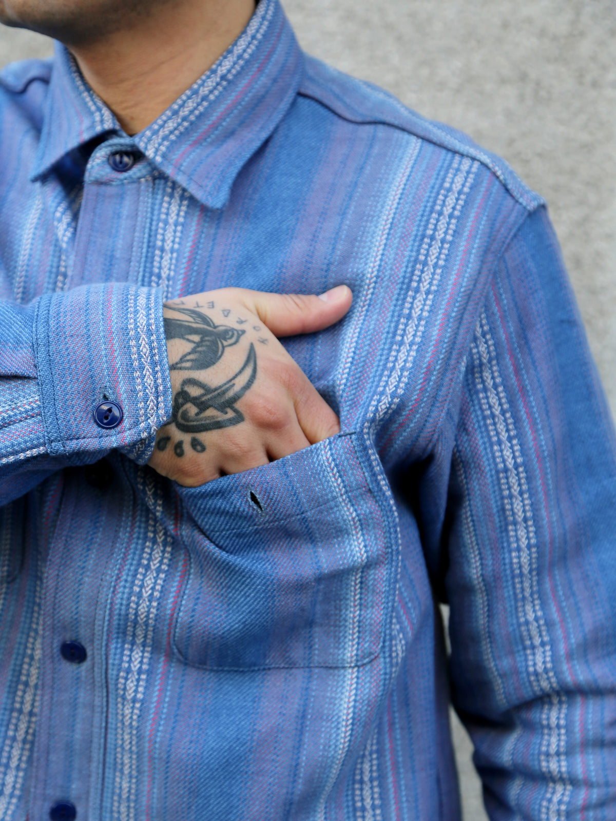 Sugar Cane Native American Dobby Work Shirt – Indigo (SC29579)