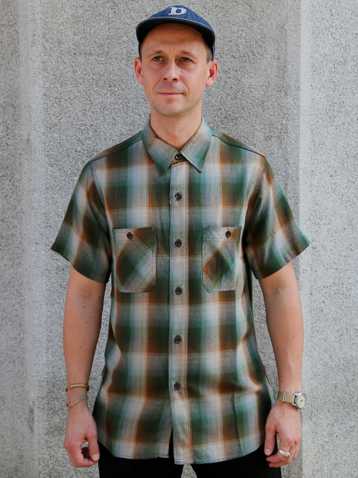 Sugar Cane Rayon Twill Check SS Work Shirt – Green (SC39726)