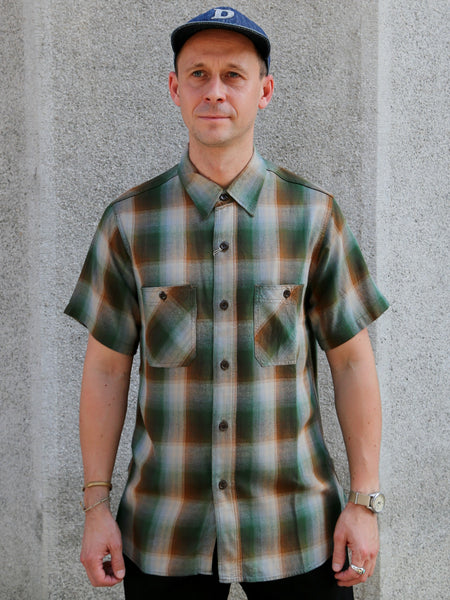 Sugar Cane Rayon Twill Check SS Work Shirt – Green (SC39726)