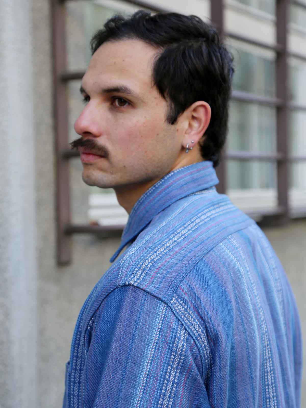 Sugar Cane Native American Dobby Work Shirt – Indigo (SC29579)