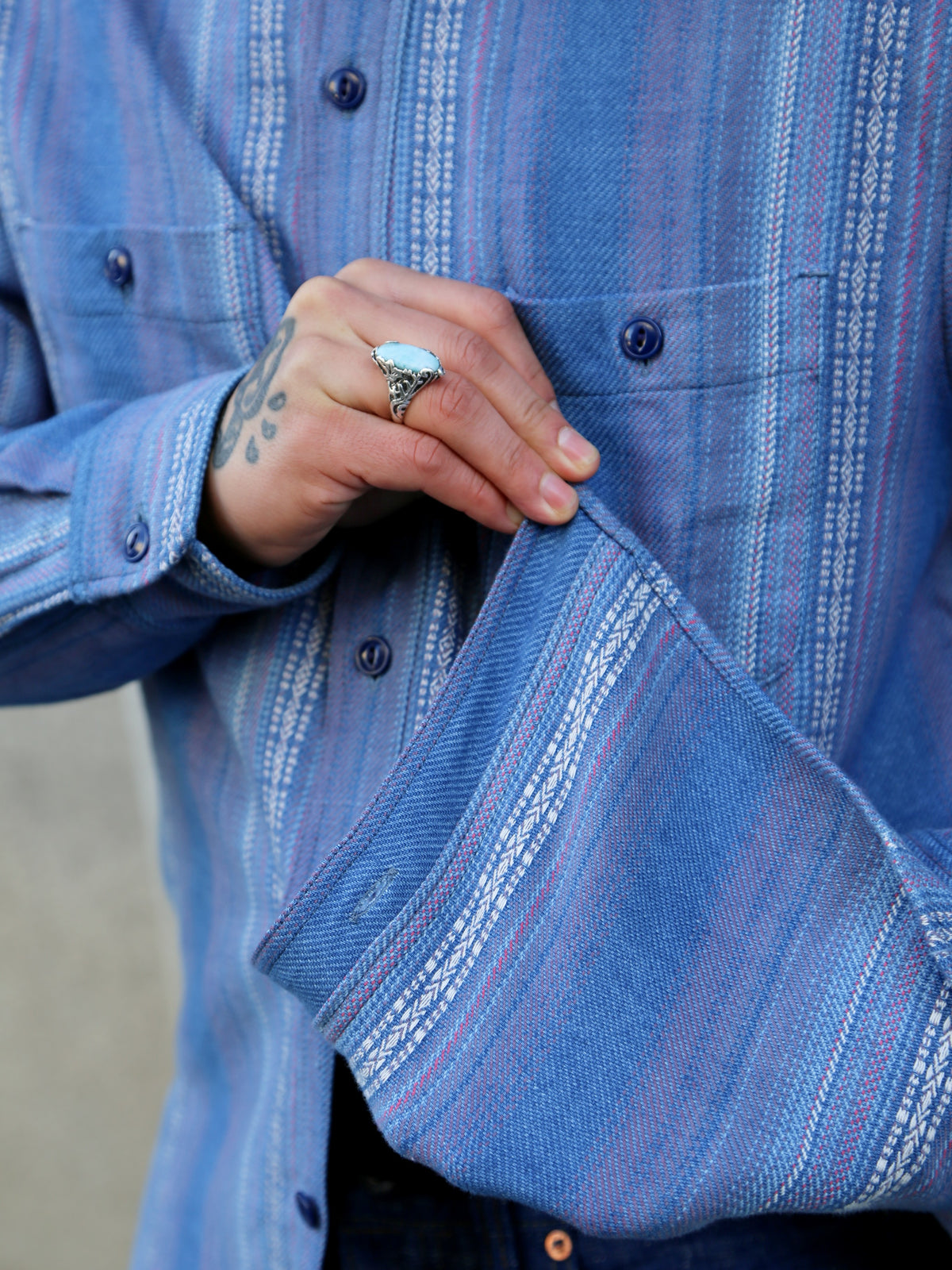 Sugar Cane Native American Dobby Work Shirt – Indigo (SC29579)