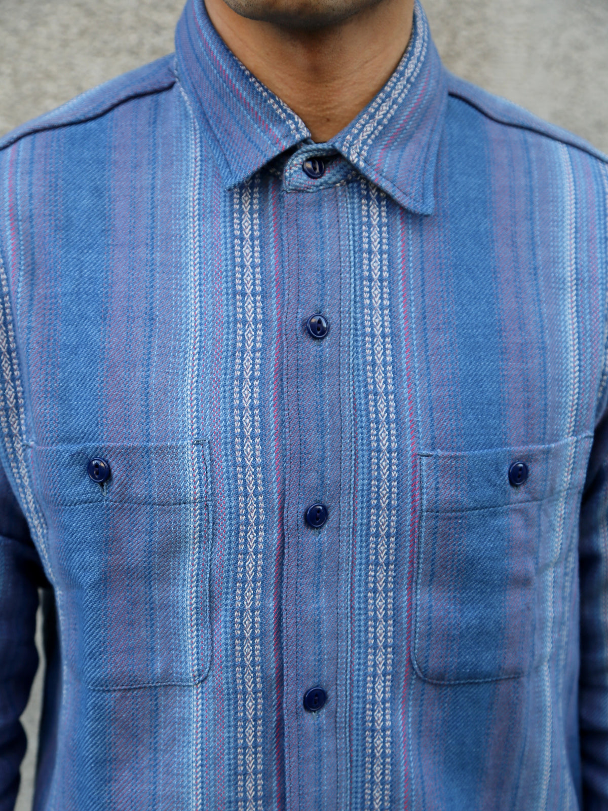 Sugar Cane Native American Dobby Work Shirt – Indigo (SC29579)