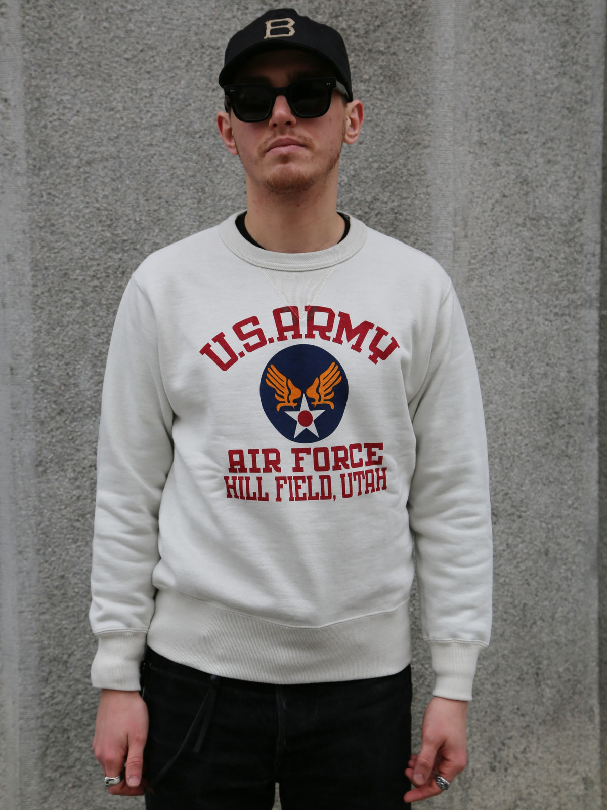 The Real McCOY's Military Print Sweatshirt US Army Air Force, Hill Field – Milk (MC25123-011)