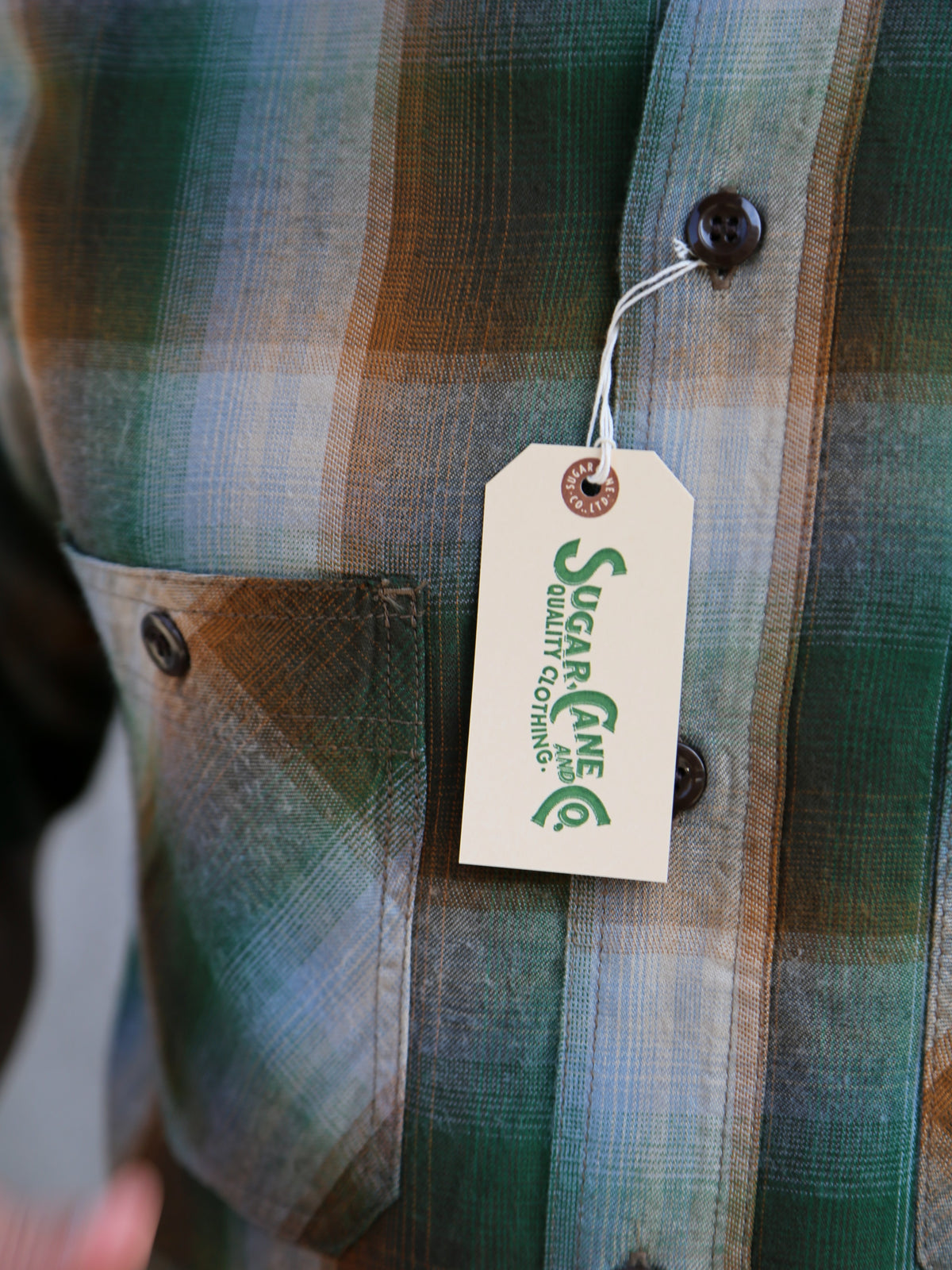 Sugar Cane Rayon Twill Check SS Work Shirt – Green (SC39726)