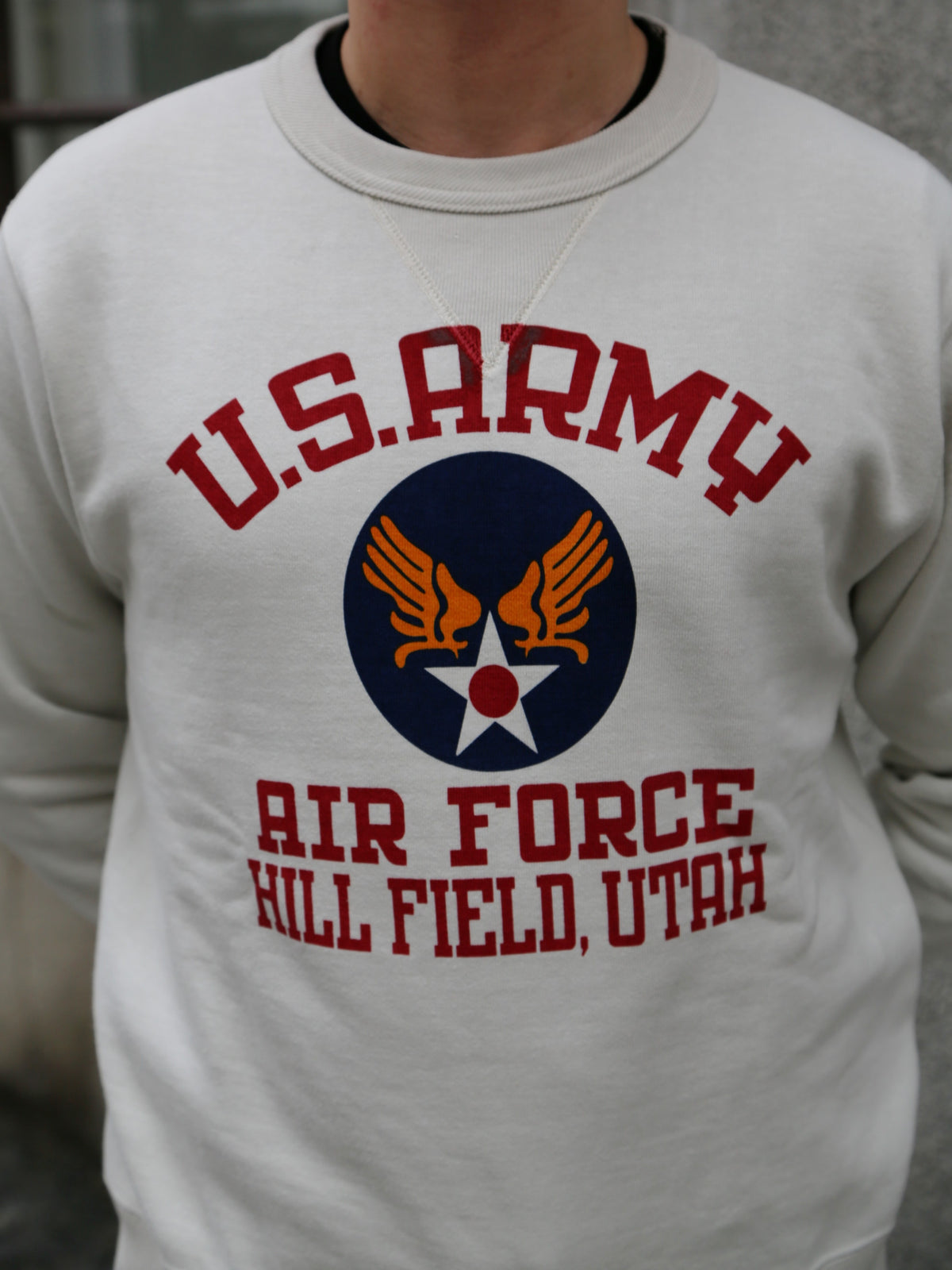 The Real McCOY's Military Print Sweatshirt US Army Air Force, Hill Field – Milk (MC25123-011)