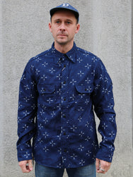 Samurai Jeans "Kingyo" Jacquard Work Shirt – Natural Indigo (SSS25-02W)