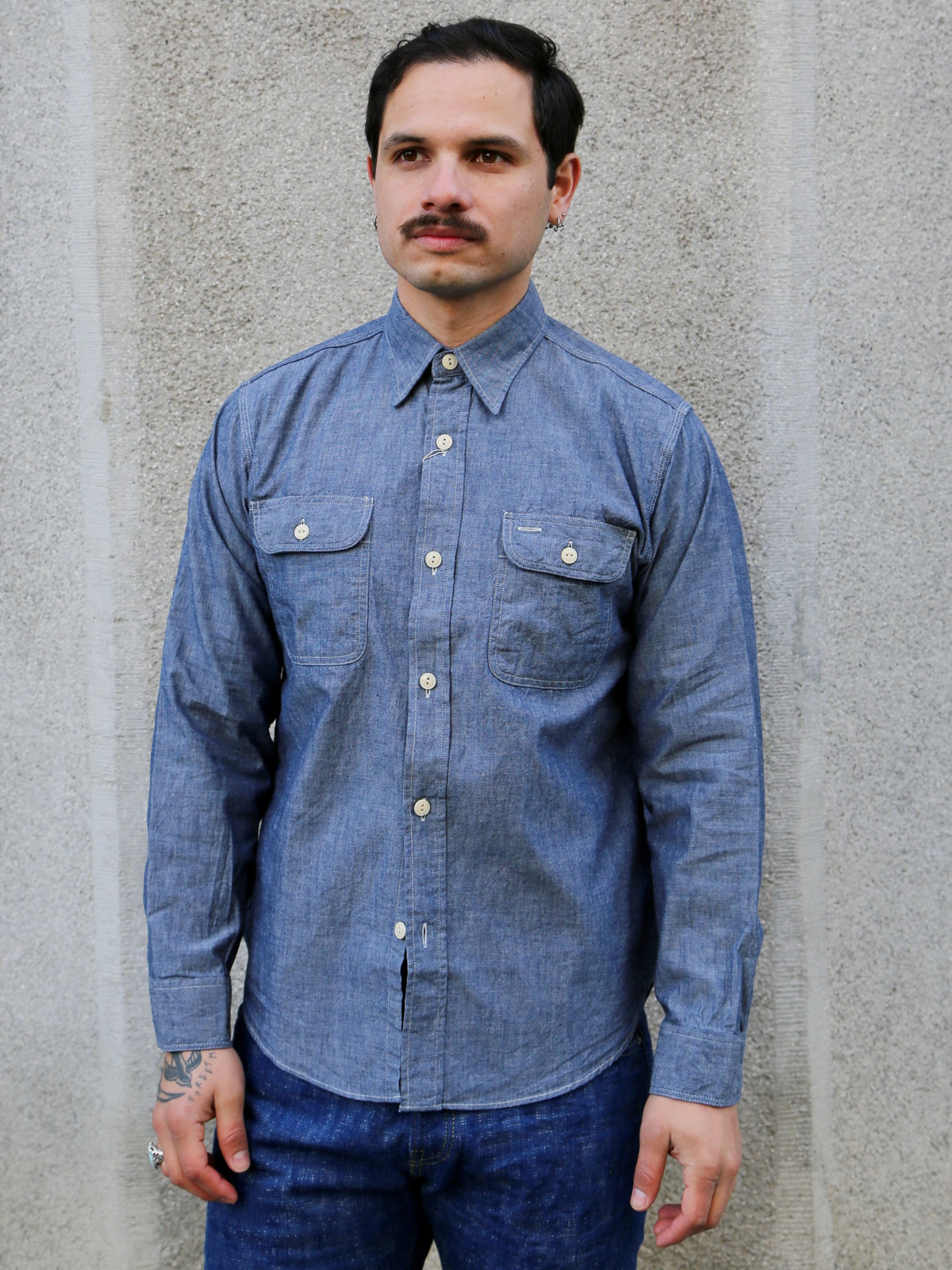 Sugar Cane LS Work Shirt Chambray – Indigo (SC27850)