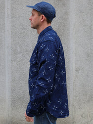 Samurai Jeans "Kingyo" Jacquard Work Shirt – Natural Indigo (SSS25-02W)