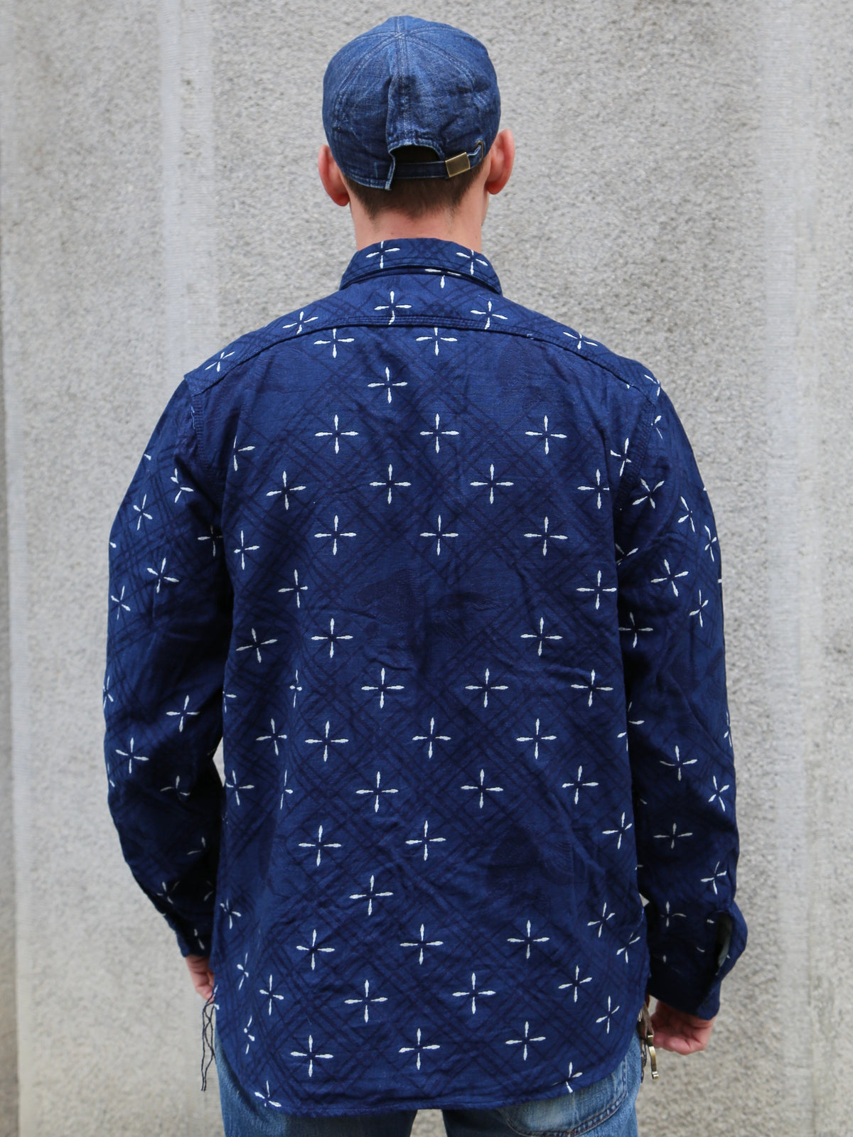 Samurai Jeans "Kingyo" Jacquard Work Shirt – Natural Indigo (SSS25-02W)