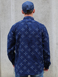 Samurai Jeans "Kingyo" Jacquard Work Shirt – Natural Indigo (SSS25-02W)