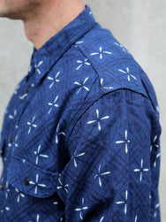 Samurai Jeans "Kingyo" Jacquard Work Shirt – Natural Indigo (SSS25-02W)