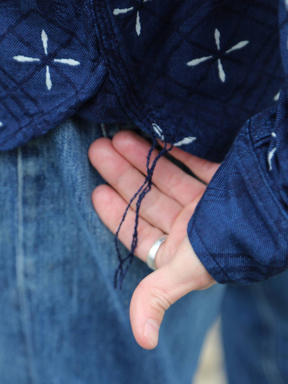 Samurai Jeans "Kingyo" Jacquard Work Shirt – Natural Indigo (SSS25-02W)