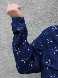 Samurai Jeans "Kingyo" Jacquard Work Shirt – Natural Indigo (SSS25-02W)