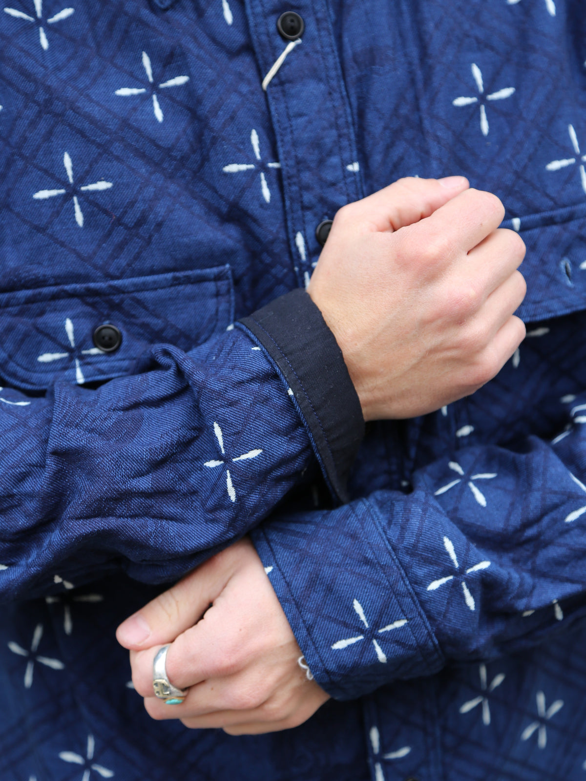 Samurai Jeans "Kingyo" Jacquard Work Shirt – Natural Indigo (SSS25-02W)