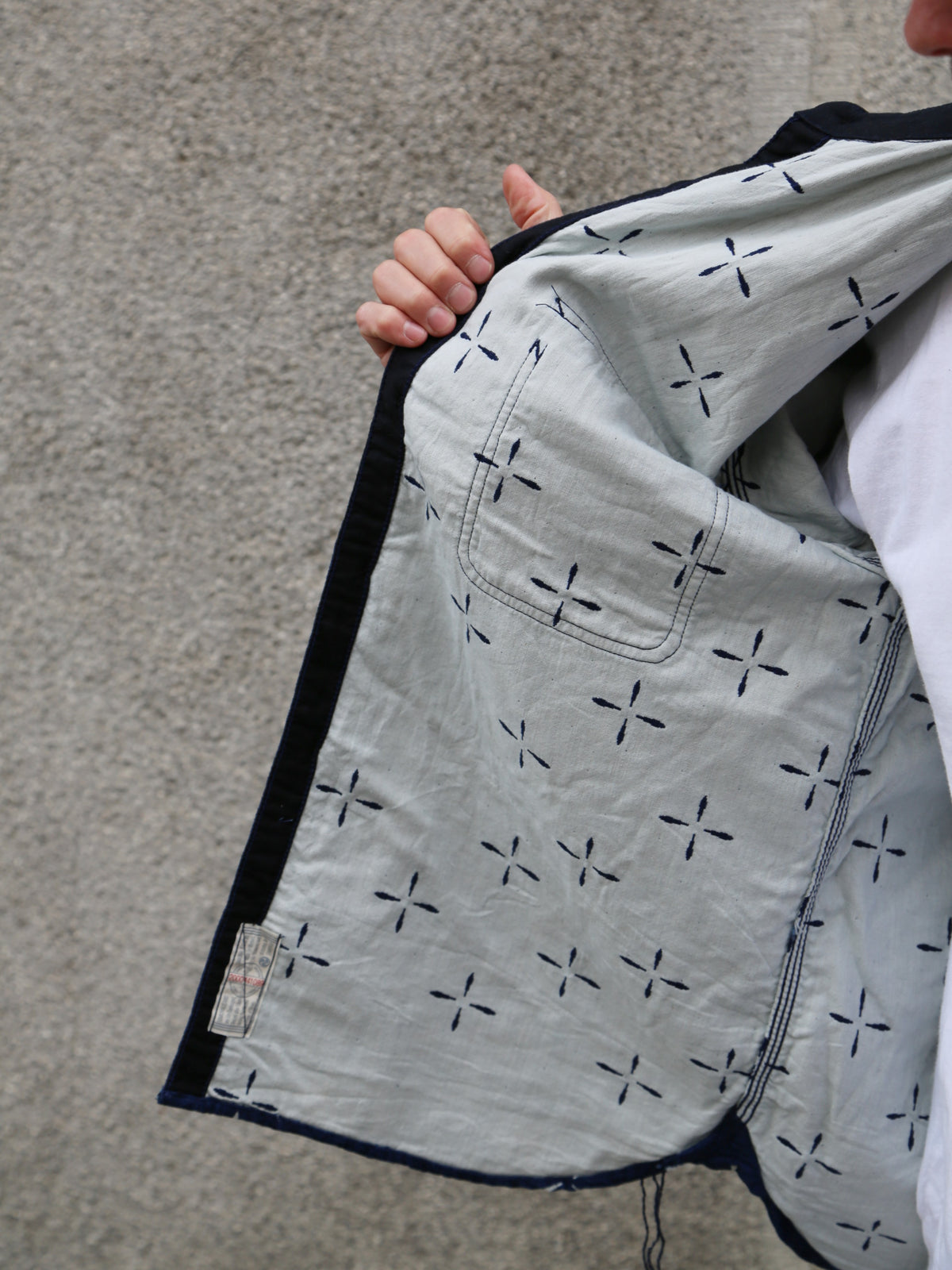 Samurai Jeans "Kingyo" Jacquard Work Shirt – Natural Indigo (SSS25-02W)